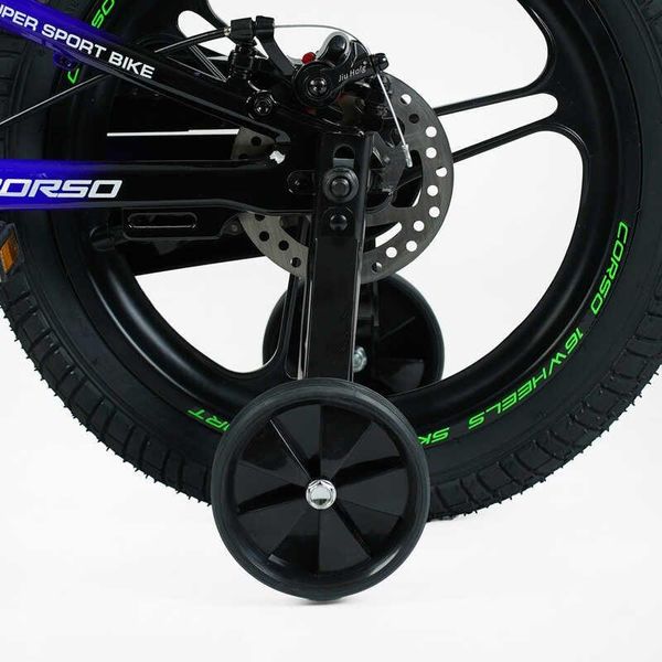 Велосипед дитячий двоколісний 16" CORSO Sky магнієва рама доп колеса на 5-7 років синій з зеленим SK-16365 фото 6
