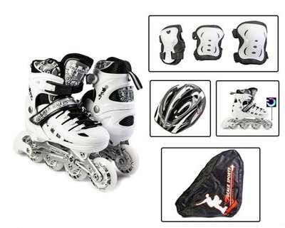 Детские раздвижные ролики 34-37 с комплектом защиты и шлемом Scale Sports White подсветка переднего колеса фото 1