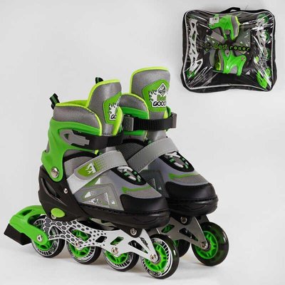 Детские раздвижные ролики 38-42 Best Roller PU с подсветкой переднего колеса серые с зеленым 80155-L фото 1