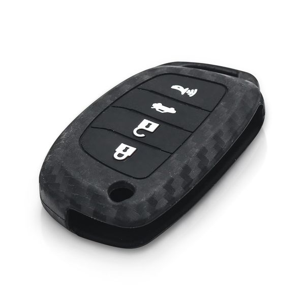 Силиконовый чехол для автомобильного флип-ключа Hyundai (Хюндай) косой 4 кн черный карбон фото 3