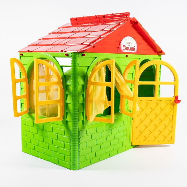 Пластиковый детский игровой домик Doloni с окнами и дверью 130х70х120 см зелёный с красным 02550/13 фото 2
