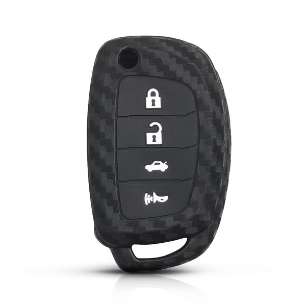 Силиконовый чехол для автомобильного флип-ключа Hyundai (Хюндай) косой 4 кн черный карбон фото 5