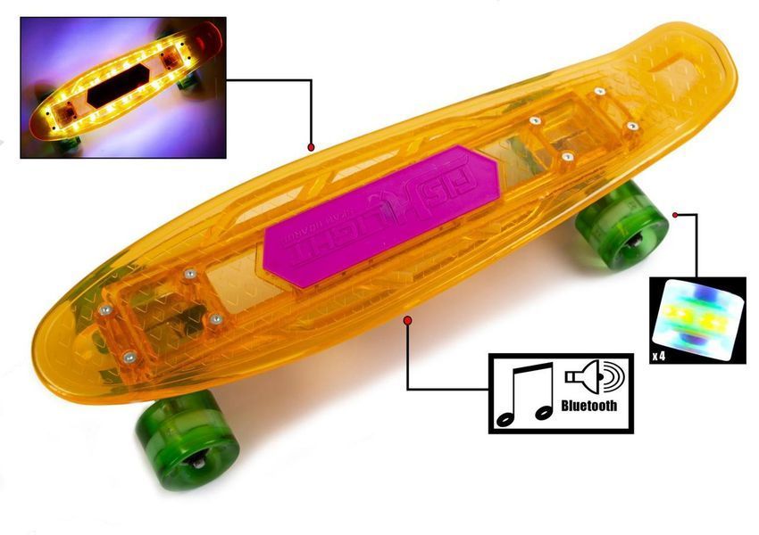 Пенні борд з підсвічуванням деки "Fish" музичний Bluetooth помаранчевий фото 2