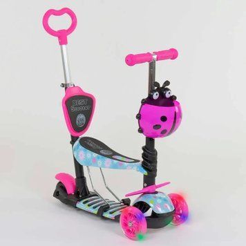 Детский самокат - трансформер 5 в 1 с подсветкой Best Scooter Божья коровка 11210 розовый фото 1