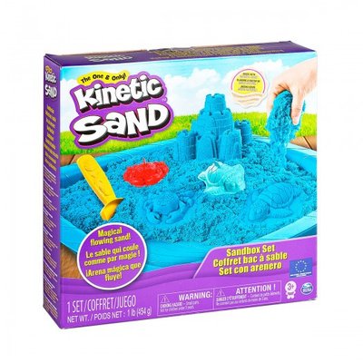 Набор кинетического песка с песочницей и формочками Kinetic Sand Замок из песка голубой 454 г фото 1