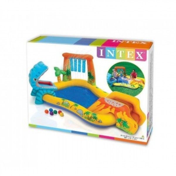 Дитячий надувний ігровий центр Intex Динозаври з гіркою та кульками 249х191х18см об'єм 216л 57444 фото 2
