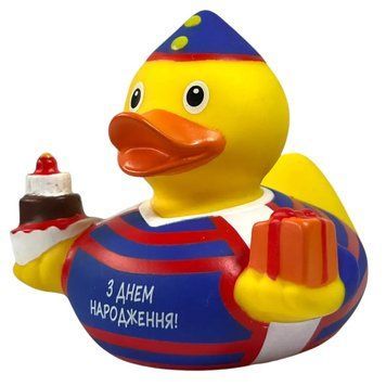 Стильна тематична гумова качечка FunnyDucks "День Народження" L1341 фото 1