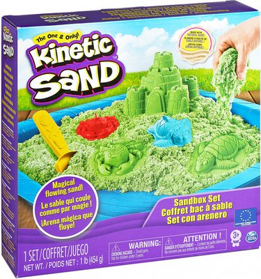 Набор кинетического песка с песочницей и формочками Kinetic Sand Замок из песка зеленый 454 г фото 1