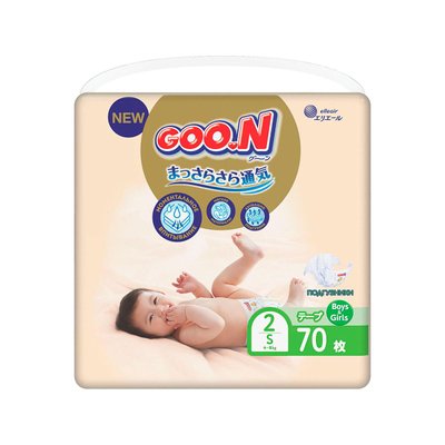 Підгузки GOO.N Premium Soft для дітей 4-8 кг (розмір 2(S), на липучках, унісекс, 70 шт) фото 1