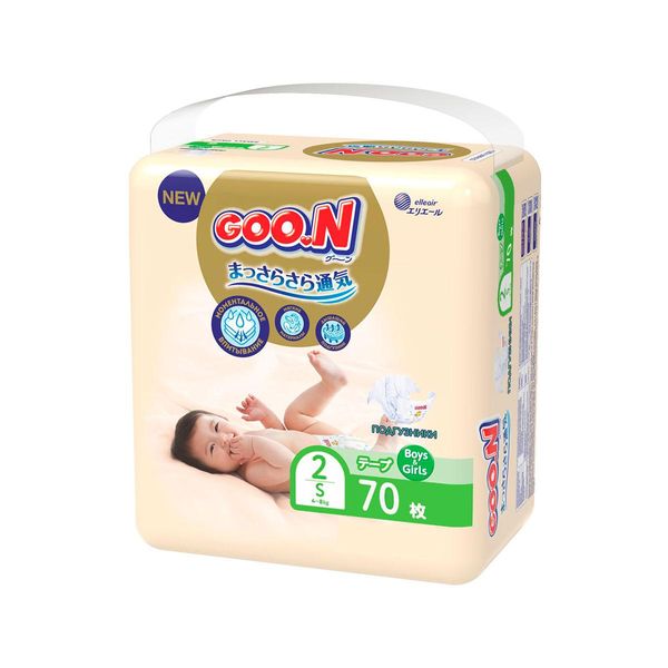 Подгузники GOO.N Premium Soft для детей 4-8 кг (размер 2(S), на липучках, унисекс, 70 шт) фото 2