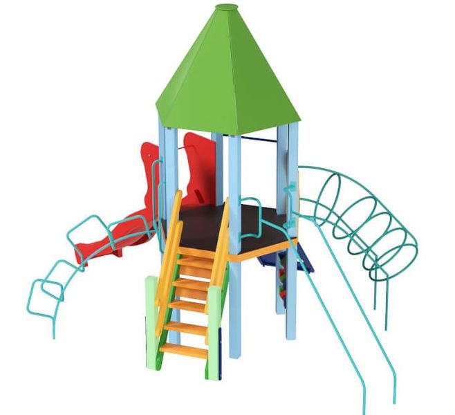Дитячий вуличний ігровий комплекс KDG Вежа з пластиковою гіркою 517х396х411см фото 3
