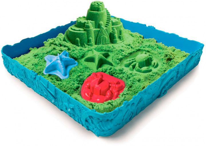 Набор кинетического песка с песочницей и формочками Kinetic Sand Замок из песка зеленый 454 г фото 2