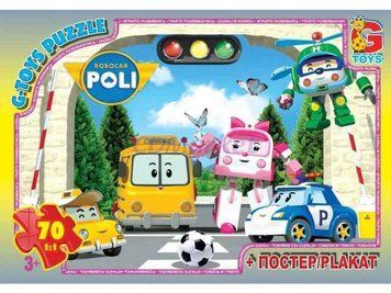 Пазлы G-Toys "Робокар Поли: футбол" 70 элементов + постер 21 х 30 см RR067435 фото 1