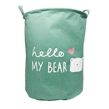 Корзина для игрушек и белья тканевая Hello my bear цилиндрическая диаметр 34 см зелёная фото 1