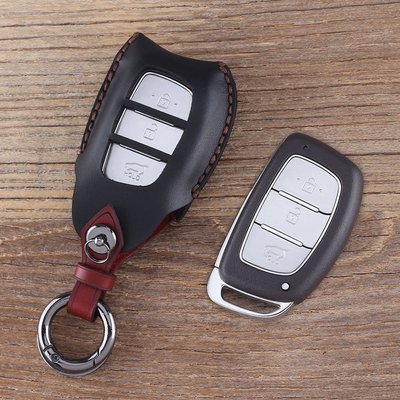 Кожаный чехол для смарт - ключа Hyundai (Хюндай) черный (ассиметрия) фото 1