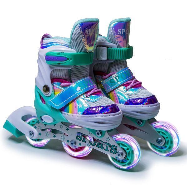 Детские раздвижные ролики 26-29 Scale Sports Rainbow подсветка колес бирюзовый фото 5