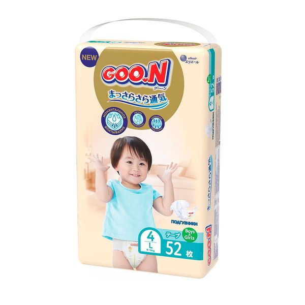 Подгузники GOO.N Premium Soft для детей 9-14 кг (размер 4(L), на липучках, унисекс, 52 шт) фото 2