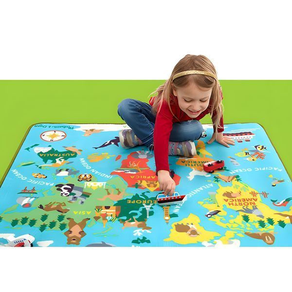 Великий ігровий килимок для дітей Melissa & Doug Мапа світу з 3 дерев'яними транспортами 100&times;92 см MD5194 фото 7