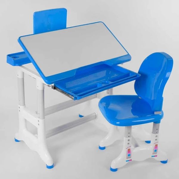 Парта шкільна зі стільцем регульована по висоті та нахилу біла з синім J 62505 фото 3