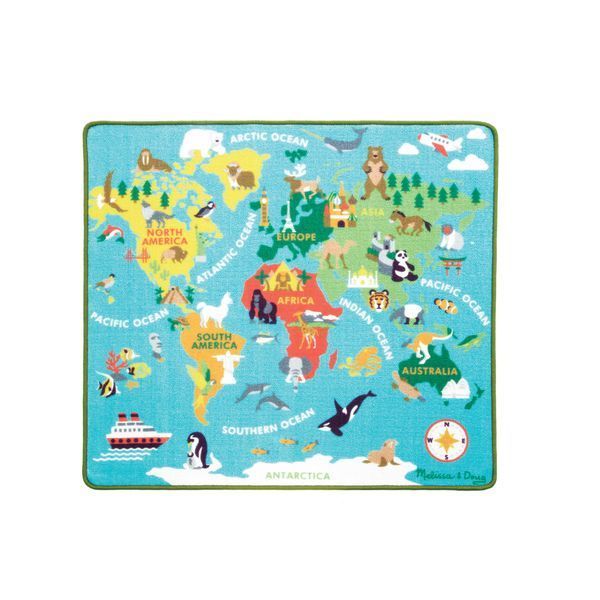 Великий ігровий килимок для дітей Melissa & Doug Мапа світу з 3 дерев'яними транспортами 100&times;92 см MD5194 фото 2