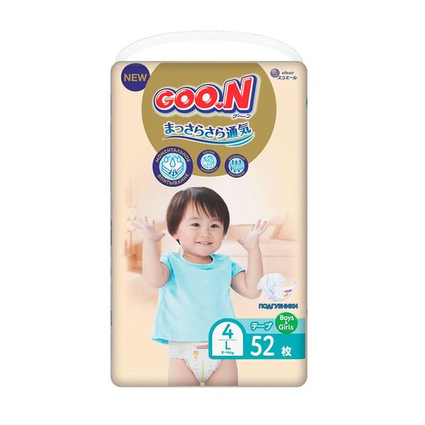 Подгузники GOO.N Premium Soft для детей 9-14 кг (размер 4(L), на липучках, унисекс, 52 шт) фото 1