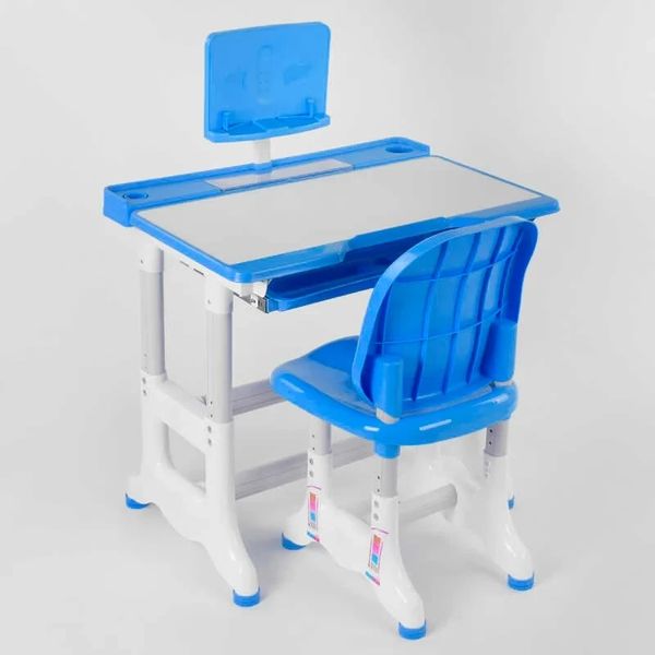 Парта школьная со стульчиком регулируемая по высоте и наклону белая с синим J 62505 фото 2