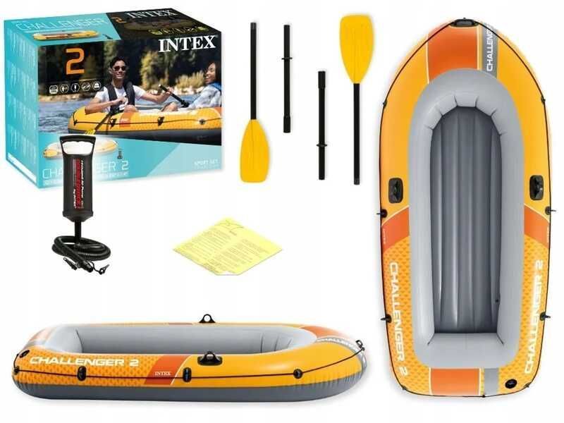 Двухместная надувная лодка Intex Challenger 2, 3 камеры, весла, насос 236х114х41см 66312 фото 3