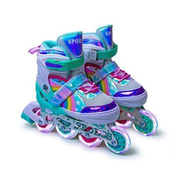 Дитячі розсувні ролики 29-33 Scale Sports Rainbow підсвічування коліс бірюзовий фото 1
