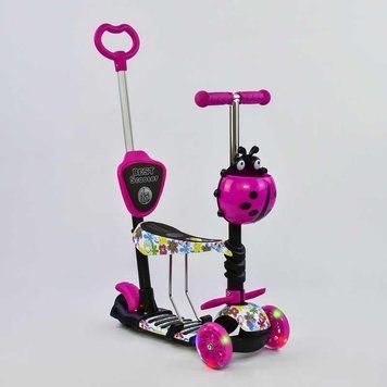 Детский самокат - трансформер 5 в 1 с подсветкой Best Scooter Божья коровка 62310 розовый фото 1