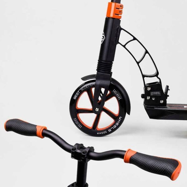 Самокат двухколесный складной Best Scooter Rider колеса PU 200 мм с амортизаторами черный / оранжевый 23023 фото 4