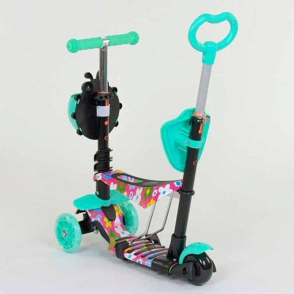 Детский самокат - трансформер 5 в 1 с подсветкой Best Scooter Божья коровка 43702 бирюзовый фото 6