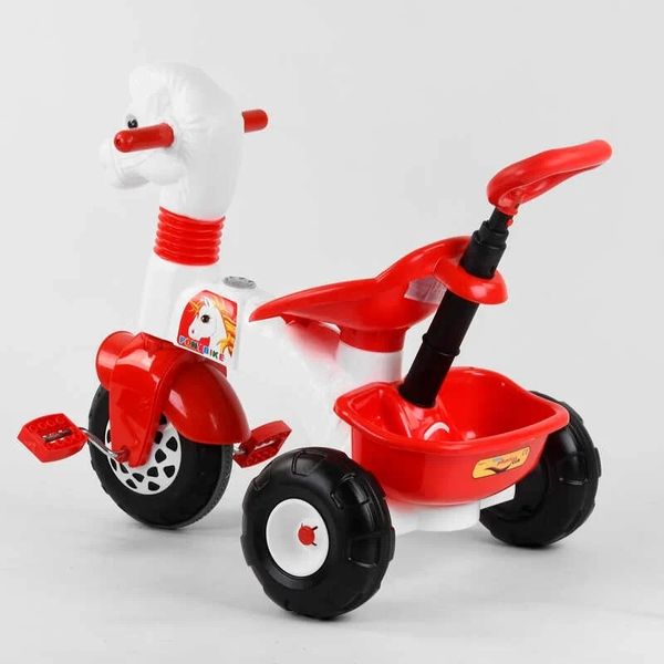 Дитячий триколісний велосипед Pilsan Конячка пластикові колеса з ручкою біло-червоний 07-139 фото 4
