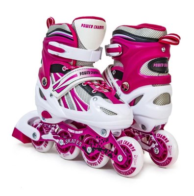Роликові ковзани дитячі розсувні 29-33 Power Champs Pink з підсвічуванням колеса фото 1