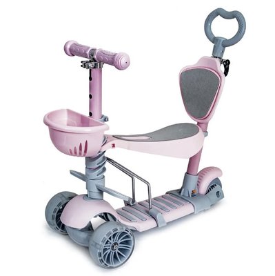 Детский самокат - трансформер 5 в 1 с подсветкой Scooter Smart пастельно-розовый фото 1