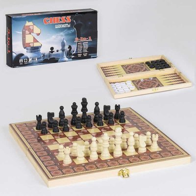 Набір класичних ігор 3 в 1 "Шахи, шашки, нарди" дерев'яний 34х34 см C36819 фото 1