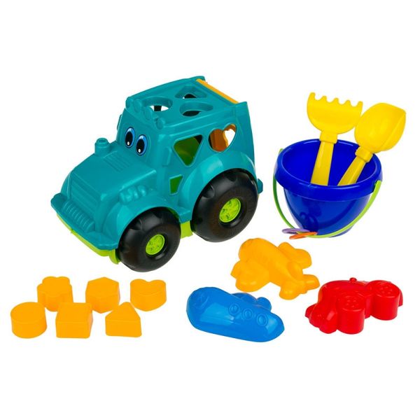 Развивающий детский сортер-трактор Colorplast Кузнечик №3 синий с большим песочным набором 0343 фото 1
