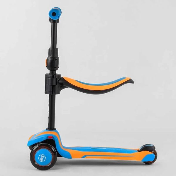 Детский самокат - трансформер 2-в-1 с подсветкой Best Scooter до 60 кг синий с оранжевым JS-30918 фото 3