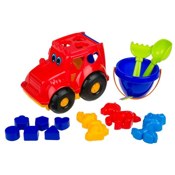 Развивающий детский сортер-трактор Colorplast Кузнечик №3 синий с большим песочным набором 0343 фото 3