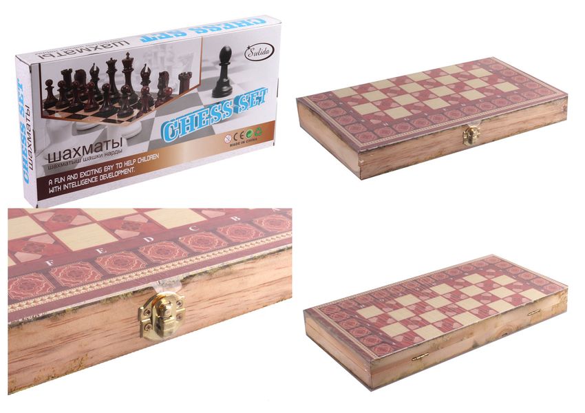 Набір класичних ігор 3 в 1 "Шахи, шашки, нарди" дерев'яний 34х34 см C36819 фото 2