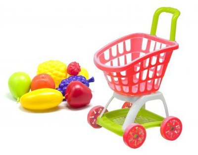 Пластиковая детская тележка для супермаркета Kinderway с продуктами красный KW-36-007 фото 1