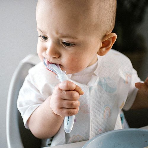 Дитяча еластична силіконова ложечка 6м+ Babyono блакитна фото 5