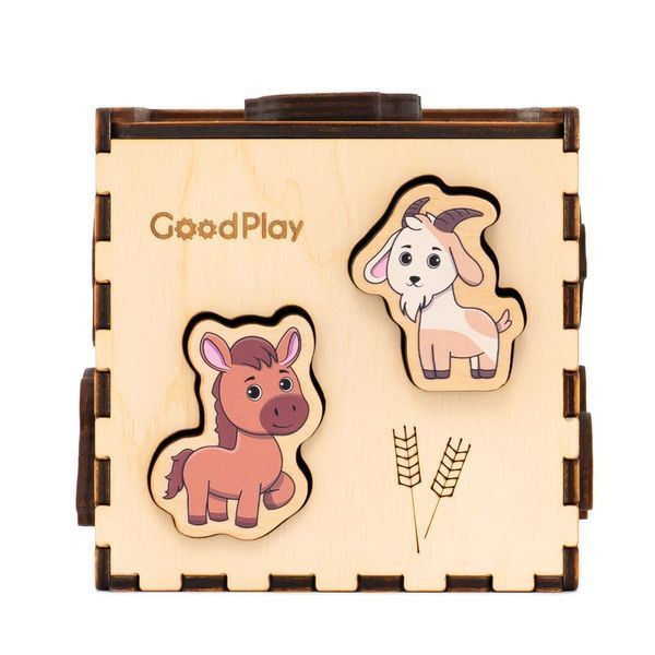 Розвиваючий куб-сортер дерев'яний GoodPlay Фермерський світ 9м+ 12х12х12 см 10 вкладишів CUB-4-006 фото 4