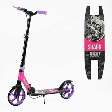 Самокат двухколесный складной Best Scooter Shark колеса PU 200 мм с амортизатором розовый / лиловый SH-30610 фото 1