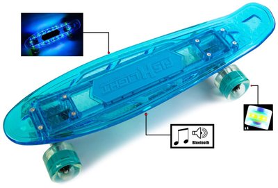 Пенниборд с колонкой и подсветкой деки / колес "Fish Skateboard Original" Blue фото 1