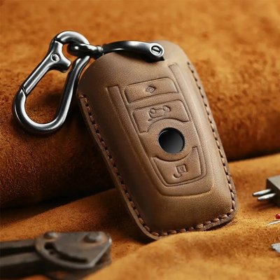 Кожаный чехол для смарт - ключа BMW (БМВ) коричневый 3 кнопки фото 1