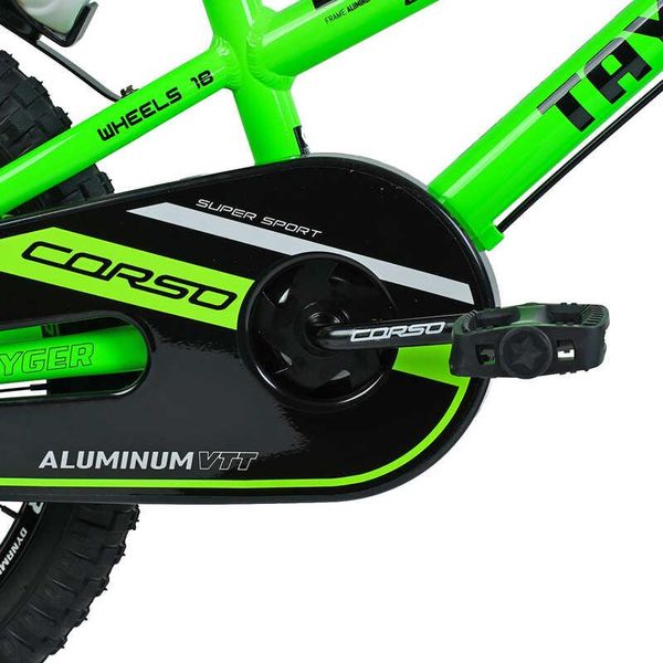 Велосипед детский двухколёсный 18" CORSO Tayger алюминиевая рама доп колеса зеленый TG-14763 фото 4