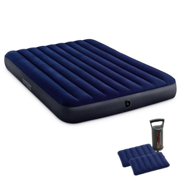 Велюровий надувний матрац для відпочинку та сну Intex подвійний з подушками та насосом 152х203х25 см 64765 фото 3