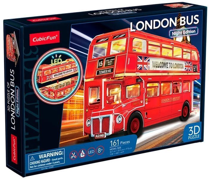 3D пазл об'ємний Cubic Fun City Line з підсвічуванням LED Лондонський автобус 161 елемент L538h фото 2