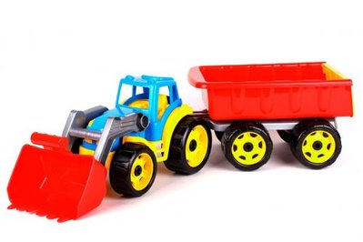 Игрушечный трактор с ковшом и прицепом ТехноК 60 см синий 3688 фото 1