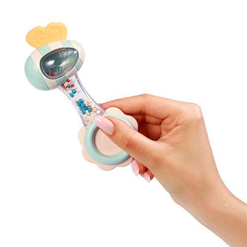 Игрушка погремушка с грызунком для младенцев Babyono Пчелка 3м+ 6х14 см мятная 1591 фото 2